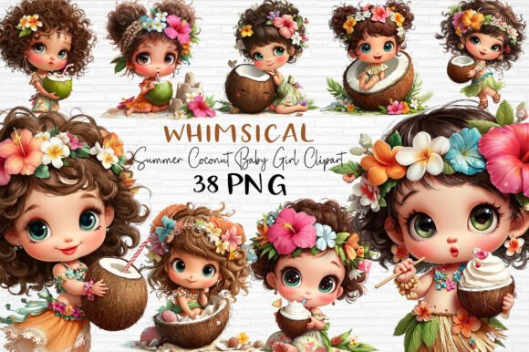 Download Whimsical Coconut Baby Girl Clipart PNG - Art Collection