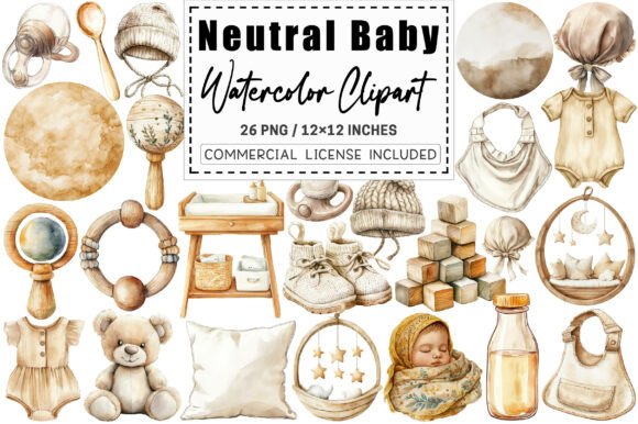Download Watercolor Neutral Baby Clipart. - Art Collection