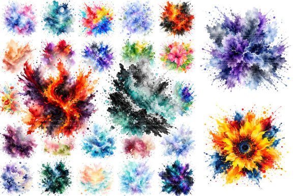 Download 100 Colorful Watercolor Splash Clipart - Art Collection
